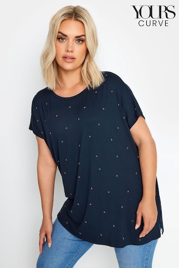 Yours Curve Blue Star Embellished Top (E25812) | £24