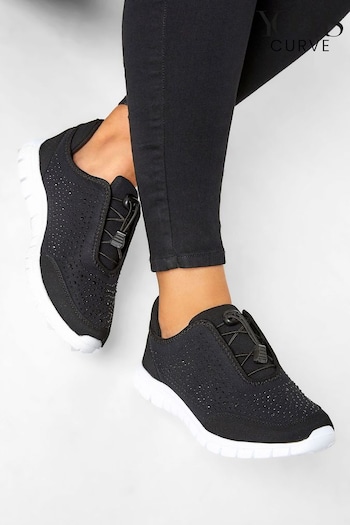 Yours Curve Black Extra Wide Fit Embellished Trainers (E25822) | £33