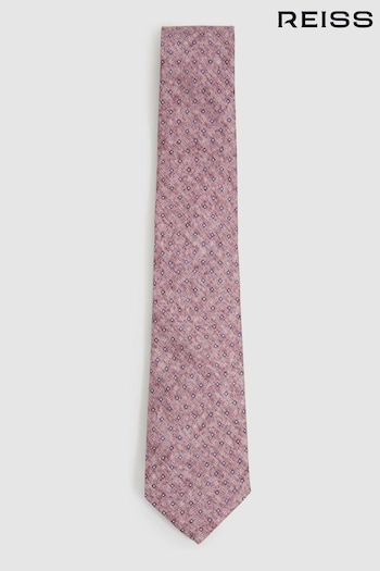 Reiss Dusty Pink Albarese Silk Geometric Print Tie (E25888) | £68