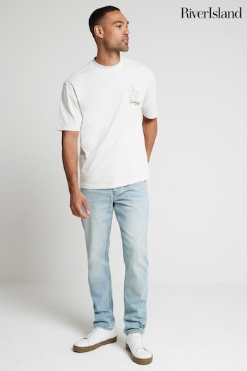 River Island Cream Regular Fit Castaway Graphic 100% Cotton T-Shirt (E25924) | £25