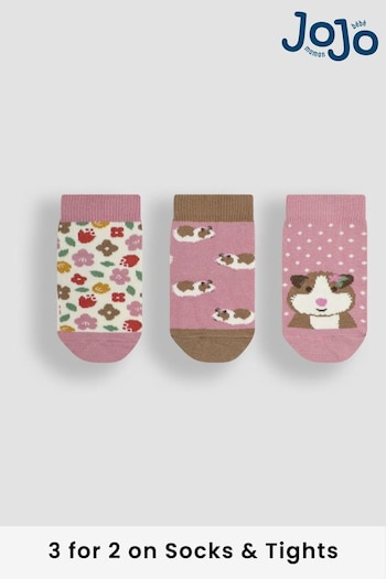 JoJo Maman Bébé Pink Guinea Pig Cotton Socks 3 Pack (E26011) | £9.50