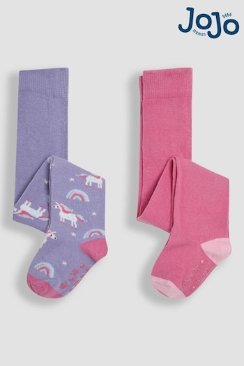 JoJo Maman Bébé Pink Cotton Rich Unicorn Tights 2 Pack (E26026) | £15