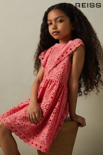 Reiss Pink Lilly Senior Cotton Broderie Dress (E26414) | £81