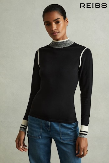 Reiss Black/Cream Rosa Knitted Contrast High Neck Jumper (E26486) | £118