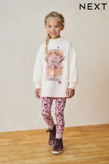 Ecru/Pink Sequin Butterfly 100% Cotton Hoodie and Leggings Set (3-16yrs) (E26506) | £21 - £27