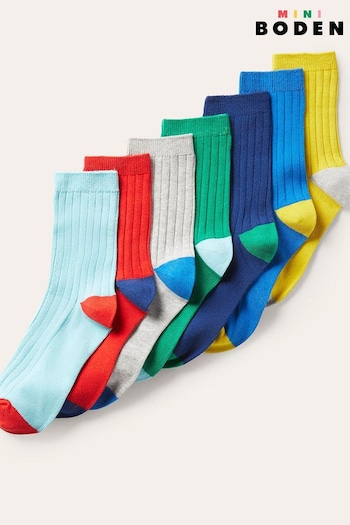 Boden Green Ribbed Socks 7 Pack (E26519) | £21