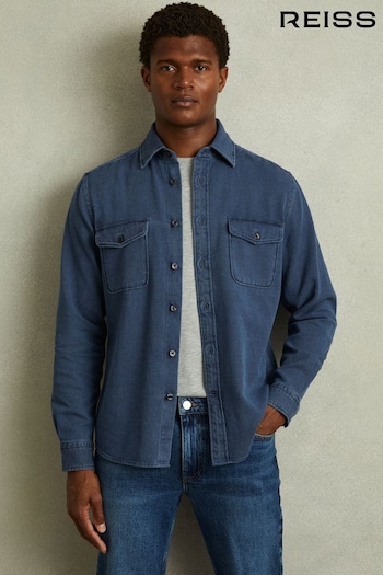 Reiss Indigo Blue Mcilroy Textured Denim Overshirt (E26568) | £110