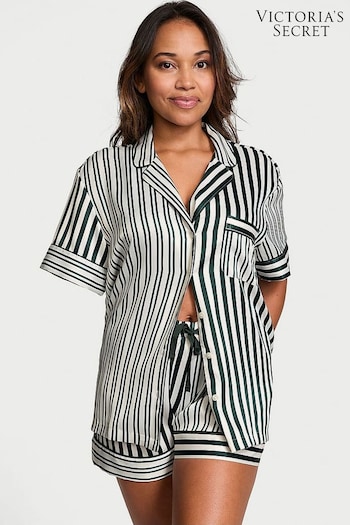 Victoria's Secret Botanical Green Iconic Stripe Satin Short Pyjama Set (E26717) | £65