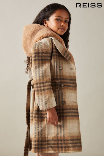 Reiss Brown Maeve 9-13 yrs Checked Wool Blend Blindseam Coat (E27174) | £140