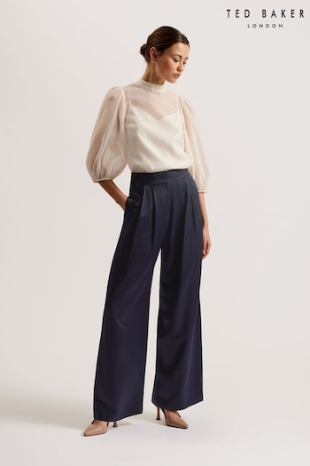 Ted Baker Blue Teerut Satin Tailored Wide Flood Length Trousers (E27212) | £150