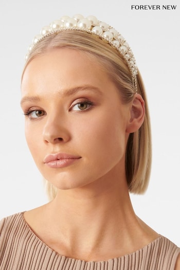 Forever New White Harlow Double Pearl and Crystal Headband (E27275) | £25