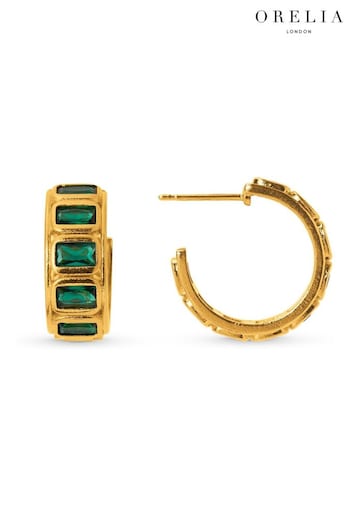 Orelia London Gold Plated Crystal Baguette Mid Size Hoop Earrings (E27317) | £32