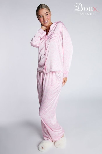 Boux Avenue Pink Luxe Satin Heart Long Sleeve Revere Pyjamas Set (E27346) | £48