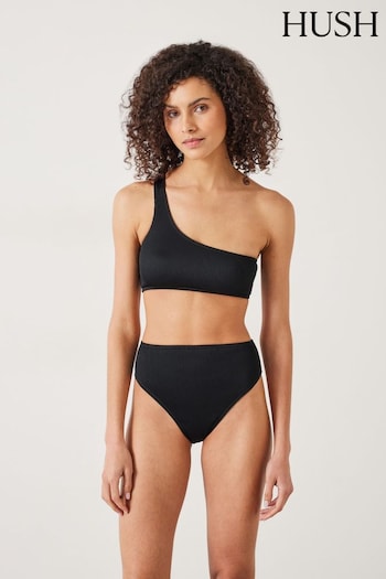 Hush Black Olivia One Shoulder Rib Bikini Top (E27403) | £49