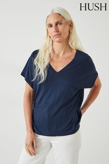 Hush Blue Danny Deep V-Neck T-Shirt (E27410) | £39