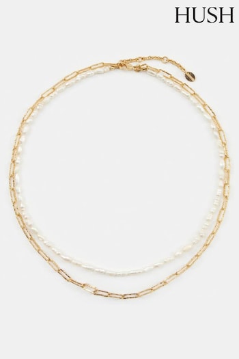 Hush Gold Tone Hadley Hammered Pearl and Chain Necklace (E27431) | £48