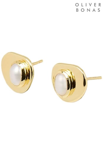 Oliver Bonas Gold Plated Greta Organic Freshwater Pearl Stud Earrings (E27649) | £42