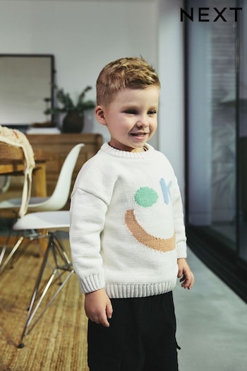 Ecru OK Smile Knitted Crew Neck Jumper (3mths-7yrs) (E27749) | £14 - £16