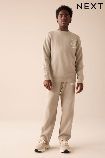 Neutral Knitted Crew Neck Jumper and Joggers Set (3-16yrs) (E27906) | £32 - £38