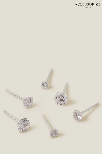 Accessorize Silver Plated Sterling Crystal Studs Earrings 3 Pack (E28086) | £18