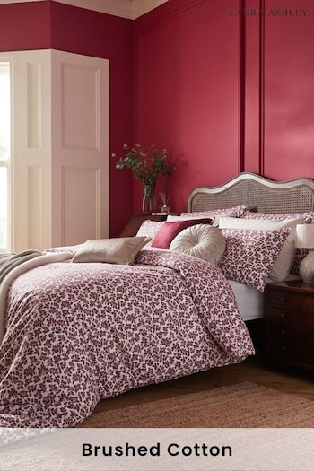 Laura Ashley Ruby Red 100% Cotton Hargate Leaves Duvet Cover and Pillowcase Set (E28154) | £40 - £75