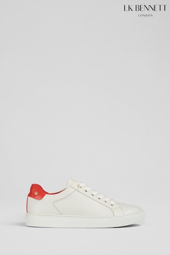 LK Bennett Signature White and Red Classic Dtud Trainers (E28210) | £199