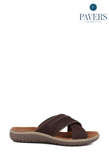 Pavers Slip On Leather Mule Brown Sandals (E28260) | £35