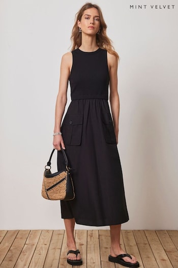 Mint Velvet Black Jersey Cargo Midi Dress (E28314) | £109