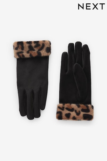 Leopard Animal Faux Fur Cuff Gloves (E28415) | £12