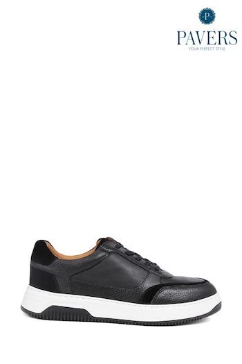 Pavers Black Lace-Up Leather Trainers (E29663) | £60