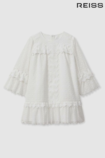 Reiss Ivory Zadie 13-14 yrs Lace Flared Sleeve Dress (E29698) | £80