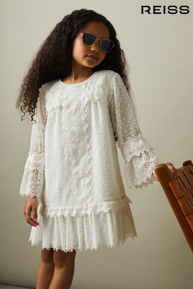 Girls long sleeve white dress sales