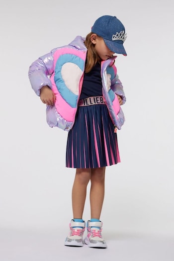 Billieblush Oversized Purple Heart Print Hooded Puffer Coat (E29729) | £94