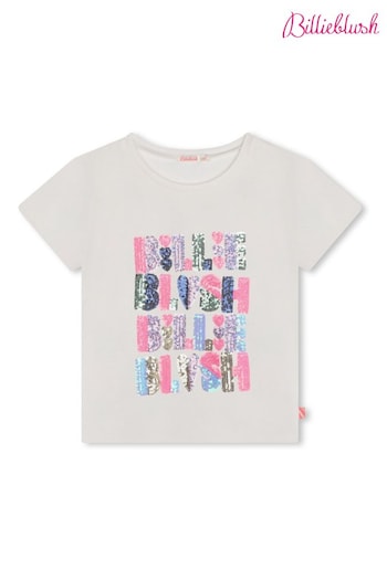 Billieblush Sequin Logo Short Sleeve White T-Shirt (E29742) | £35