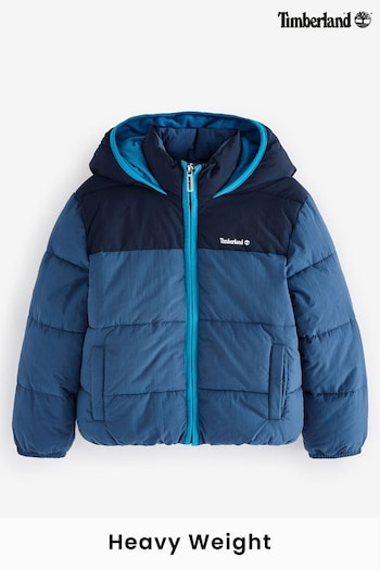 Timberland Blue Colourblock Hooded Puffer Coat (E29749) | £104 - £124