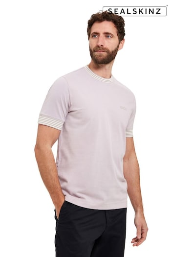 SEALSKINZ Purple Sisland T-Shirt with Stripe Neck & Cuffs (E29923) | £69