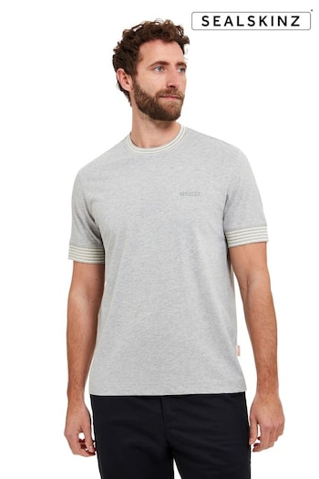 SEALSKINZ Grey Sisland T-Shirt with Stripe Neck & Cuffs (E29927) | £69