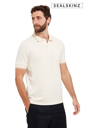 SEALSKINZ Cream Stalham Polynosic Tipped Collar Polo Shirt (E29929) | £95