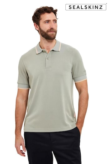 SEALSKINZ Green Stalham Polynosic Tipped Collar Polo Shirt (E29933) | £95