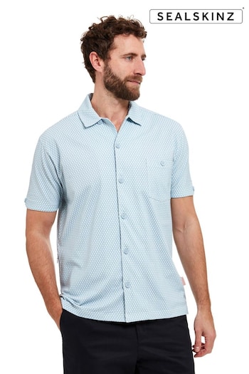 SEALSKINZ Blue Walsoken Short Sleeve UV Protection Rain Drop Print Shirt (E29937) | £110