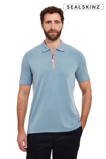 SEALSKINZ Blue Shipdham Polynosic Zip Polo Shirt (E29939) | £95