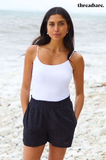 Threadbare Black Broderie Detail Beach Cover-Up Water shorts (E29977) | £24