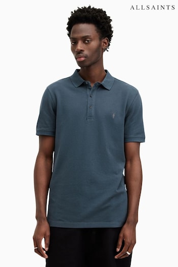 AllSaints Blue Reform Short Sleeve wyszytym Polo Shirt (E30062) | £65