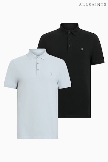 AllSaints Black Reform Short Sleeve Polo Shirt 2 Pack (E30068) | £119