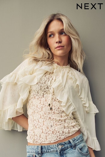 Ivory Ruffle Cape Cover-Up (E30140) | £38