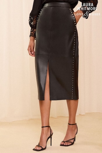 Boots & Wellies Black Studded Faux Leather Midi Pencil Skirt (E30214) | £52