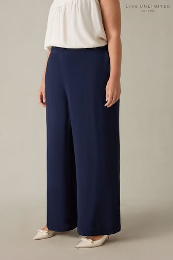 Live Unlimited Curve Navy Satin Wide Leg trousers Loose (E30337) | £69