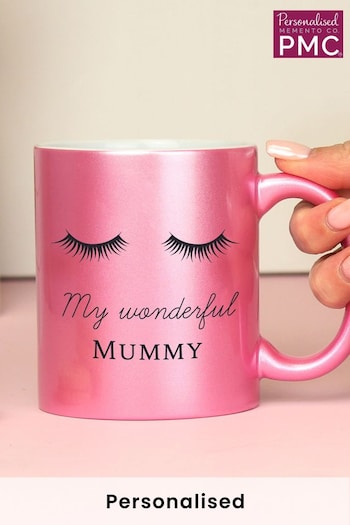 Pink Personalised Eyelashes Glitter Mug by PMC (E30580) | £14