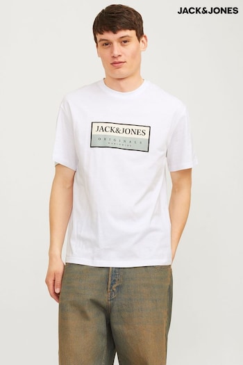 JACK & JONES White Crew Neck Logo 100% Cotton T-Shirt (E30612) | £15