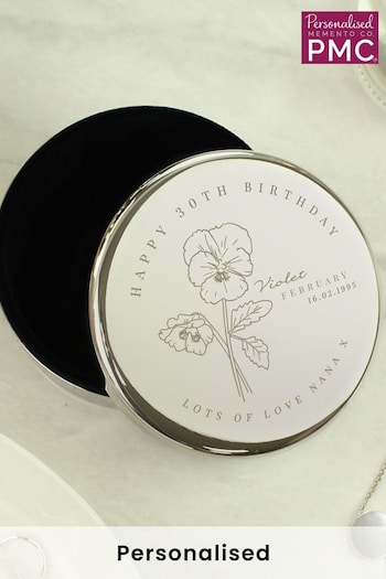 Personalised February Birth Flower Round Trinket Box by PMC (E30623) | £20